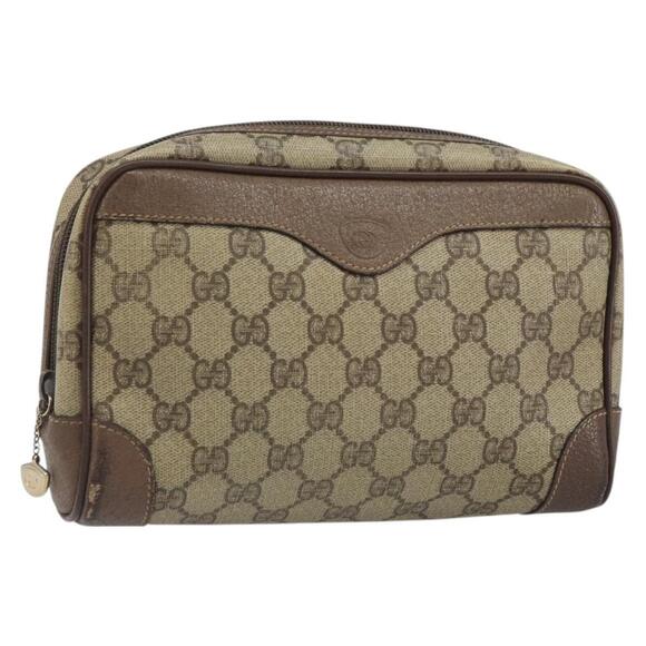 GUCCI GG Supreme Clutch Bag PVC Beige Auth hk3292 - Picture 1 of 16